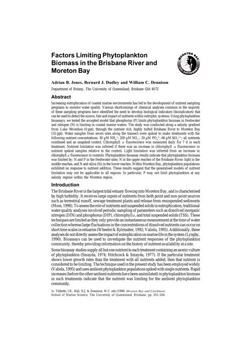 Factors Limiting Phytoplankton Biomass In The Brisbane River And