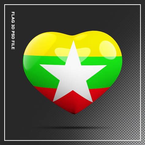 Premium Psd Flag Of Myanmar Shape Heart D