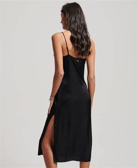 Womens Satin Cami Midi Dress In Black Superdry Uk