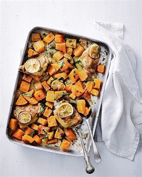 Butternut Squash Chicken And Tarragon Traybake Recipe Delicious Magazine