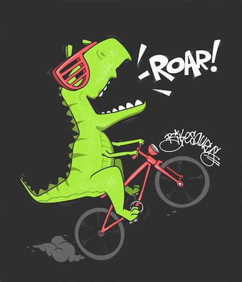 Dinossauro em bicicleta impressão de camisa Vetor Premium