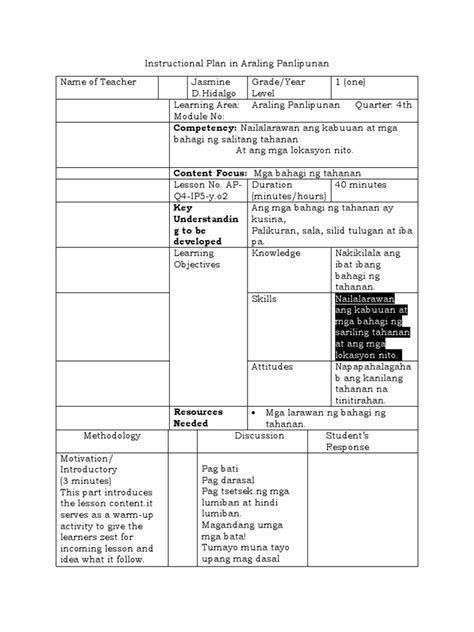 Instructional Plan In Araling Panlipunan Pdf