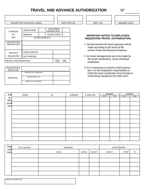 Travel And Advance Authorization Doc Template PdfFiller