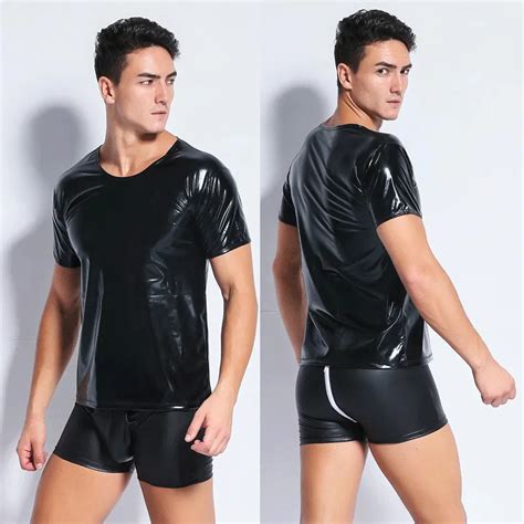 Sexy Plus Size Men Lingerie Top Tanks Male Latex Zipper Underwear