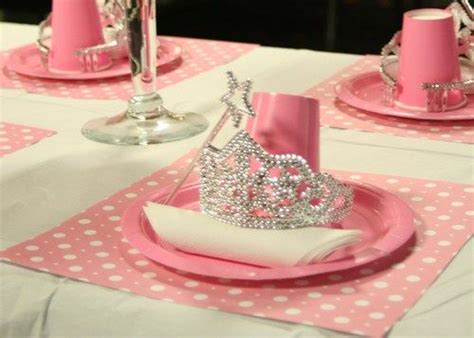 Princess Party Table Setting With Pink Plates And Tiara