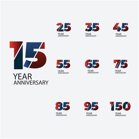 Set Year Anniversary Celebration Red Blue Color Vector Template Design