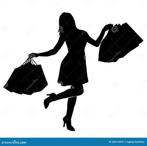 Silhouette of a Woman Carrying Shopping Bag Stock Vector - Illustration of shopper, customer ...