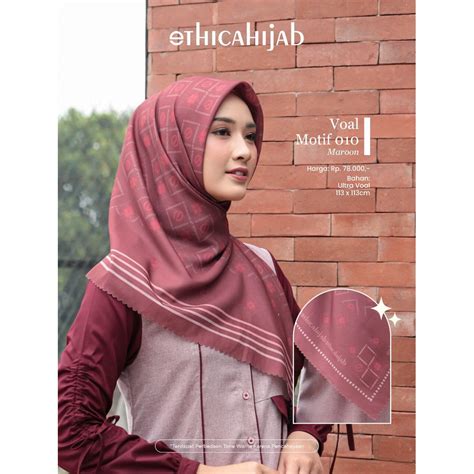 Jual Hijab Segi Empat Voal Motif By Ethica Shopee Indonesia