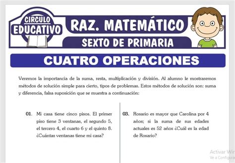 Problemas De Cuatro Operaciones Para Sexto De Primaria Fichas Gratis