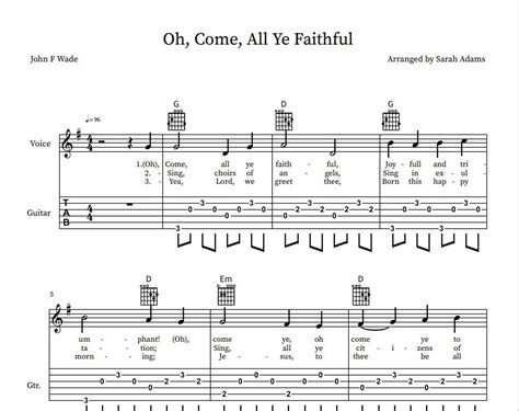 Oh Come All Ye Faithful Guitar Tab Etsy