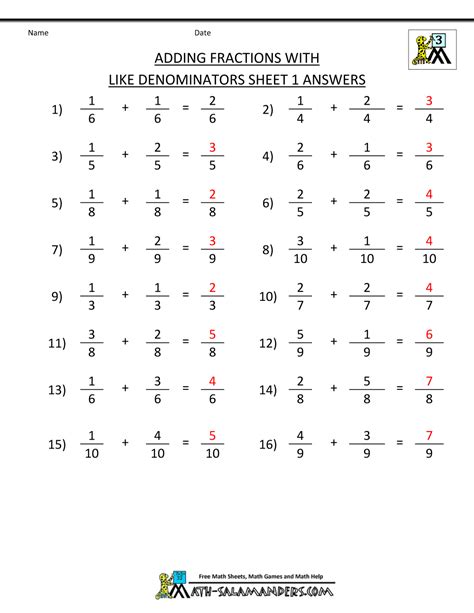 Adding Dissimilar Fractions Worksheets