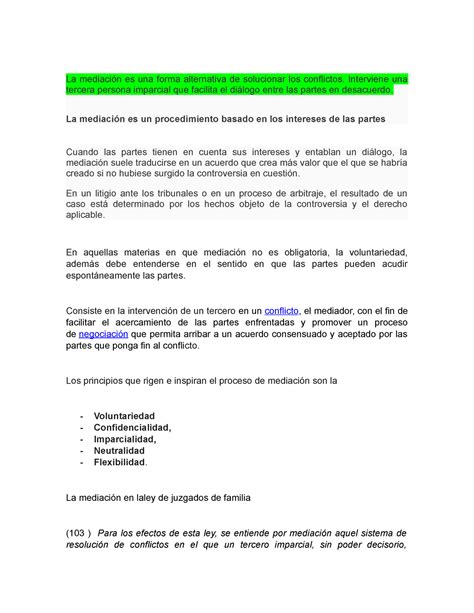 La mediaci Ã³n es una forma alternativa de solucionar los conflictos