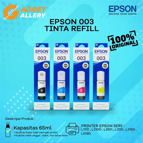 Jual Tinta Printer Refill Isi Ulang Epson 003 Black Cyan Magenta Yellow