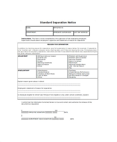 Free Separation Notice Templates In Pdf Google Docs Ms Word