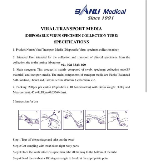 Rajbiosis Sanli VTM Throat Oropharyngeal Viral Transport Medium Kit At