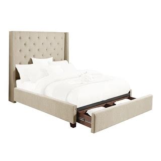 Matt Beige Fabric Upholstered Tufted Storage Platform Bed Bed Bath