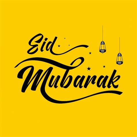 Premium Vector Eid Mubarak Typography Hanging Lantern And Stars