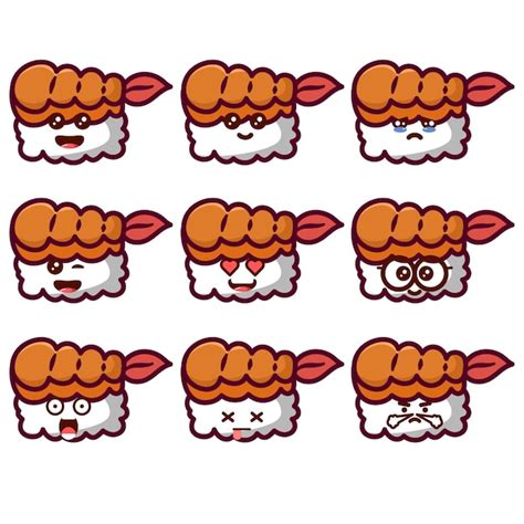 Garnelen Sushi Emoticons Kawaii Gesicht Premium Vektor