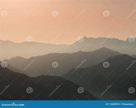 Landscape Silhouette Of The Mountains At Sunset Panorama Of Peaks