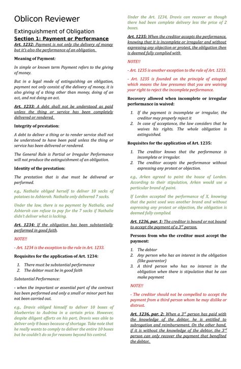 Oblicon Reviewer Oblicon Reviewer Extinguishment Of Obligation