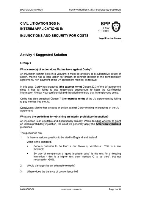 Civil Litigation SGS 9 Activities 1 2 And 3 Solution LPC CIVIL