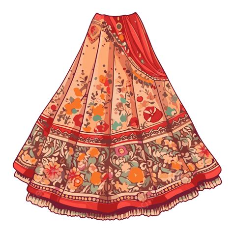 Lehenga Clipart Berwarna Kartun Ilustrasi Rok Gaya India Vektor