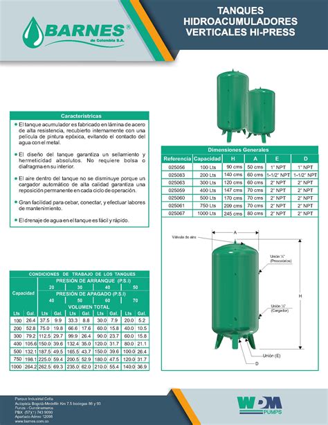 Ficha Tecnica Tanques Hi Press Wdm Pumps Panam