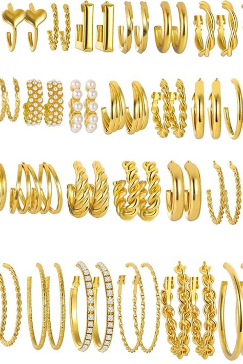 36 Pairs Gold Hoop Earrings Set For Women Girls Multipack