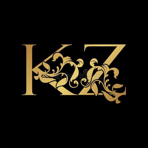 Golden Letter K And Z Kz Luxury Initial Logo Icon Gold Vintage Design Template With Tropical