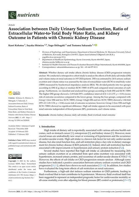 Pdf Association Between Daily Urinary Sodium Excretion Ratio Of