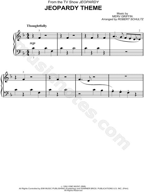 "Jeopardy Theme" from 'Jeopardy' Sheet Music (Easy Piano) (Piano Solo) in C Major - Download ...