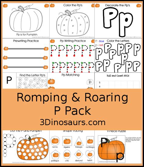 Free Romping And Roaring P Pack Letter P Is For Pumpkin 3 Dinosaurs Worksheets Library