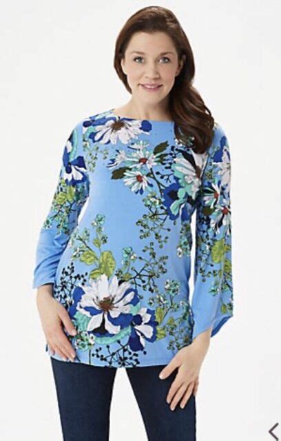 Susan Graver Printed Liquid Knit Embellished Tunic A350999 ~ Blue Mint