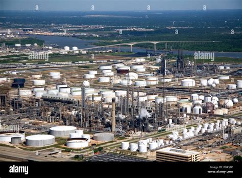 Aerial View Of Oil Refineries Along The Houston Ship Channel In Houston