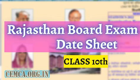 RBSE 10th Time Table 2024 Rajasthan Board 10th Class Exam Date Sheet