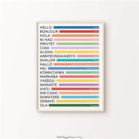 Hello in Different Languages Print Colourful Typography - Etsy