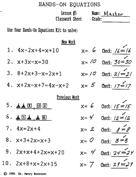 Hands On Equations Worksheets Answer Key Equations Worksheets