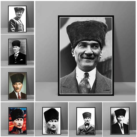 Siyah Beyaz Foto Raf Mustafa Kemal Ataturk B Y K Tuval Boyama