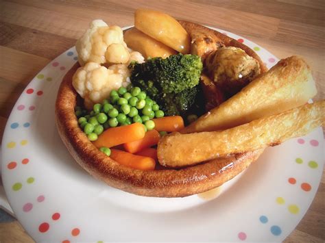 Yummy Sunday dinner in a giant Yorkshire pudding.