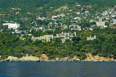 Vorontsov Palace And Alupka Town From A Seaside Perspective In Crimea