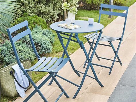 Table de jardin ronde Greensboro Ø 60 cm Bleu Pétrol 2 places