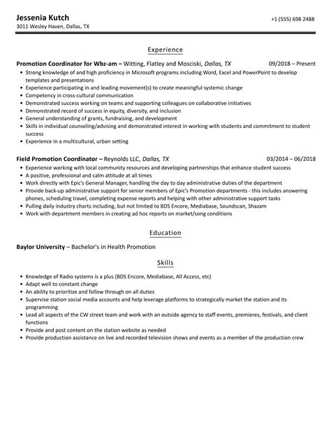 Promotion Coordinator Resume Samples Velvet Jobs