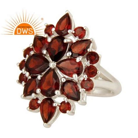 Dws Red 925 Sterling Silver Natural Garnet Gemstone Statement Ring