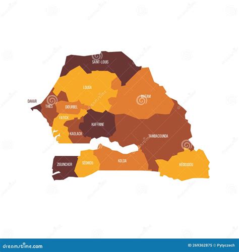 Senegal Political Map Of Administrative Divisions Cartoon Vector