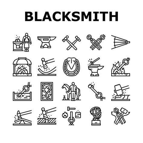 Premium Vector Blacksmith Forge Anvil Hammer Icons Set Vector