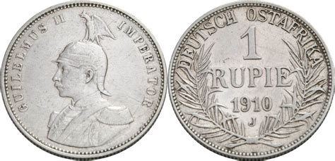 Deutsch Ostafrika 1 Rupie J Hamburg 1910 Wilhelm II 1888 1918 Ss