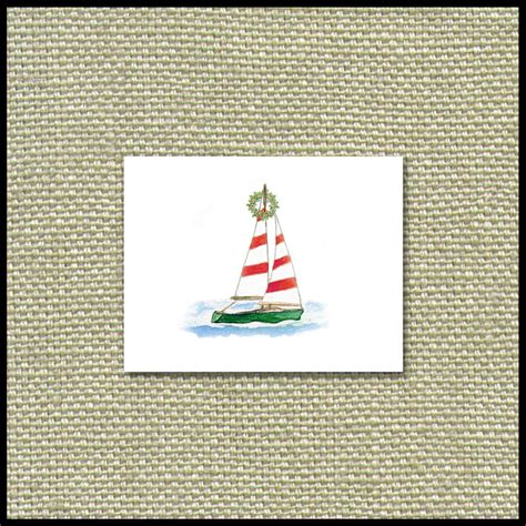 Nautical Christmas Cards, Sailboat With Wreath, Set of 10, Holiday ...