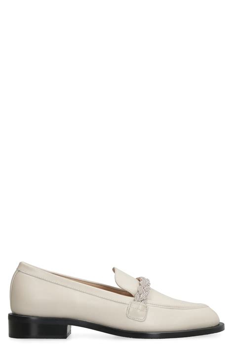 Stuart Weitzman Palmer Leather Loafers In Ecru Modesens