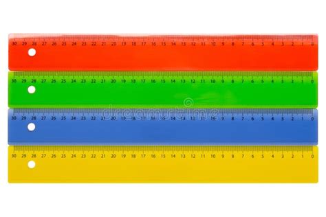 Four Colored Rulers With A Metric Scale For Measurements From Right To