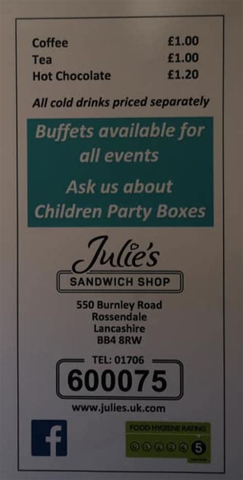 Julies Sandwich Shop Rossendale S Full Menu Online